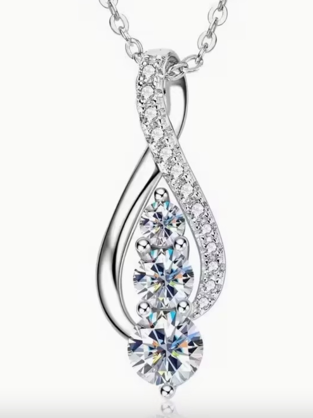 S925 Sterling Silver Infinity Twist Clear Stone Necklace (N48) - Picture 6 of 10